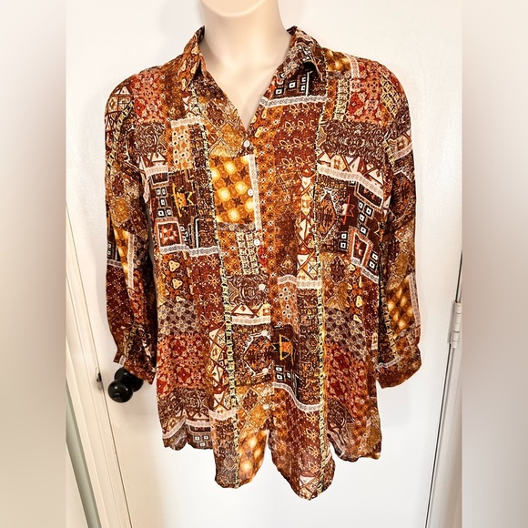 Jane + Delancey Floral Long Sleeve Hi Lo Boho Peasant  Blouse sz S #1700 - Picture 1 of 10